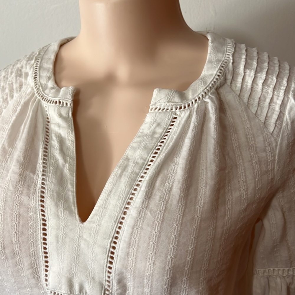 Anthropologie AKEMI + KIN White Boho Long Sleeve V-Neck Top - Picture 2 of 8